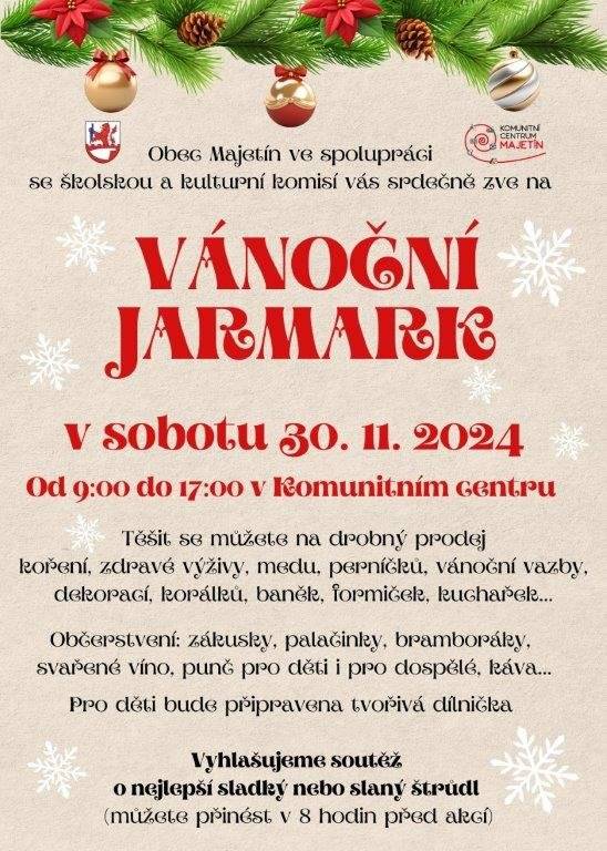 Sobota 30.11.2024 od 9:00 do 17:00 hodin v Komunitním centru v Majetíně.