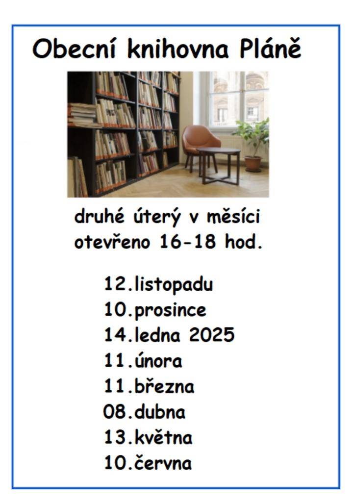 Obecní úřad upozorňuje na změnu otevírací doby knihovny.