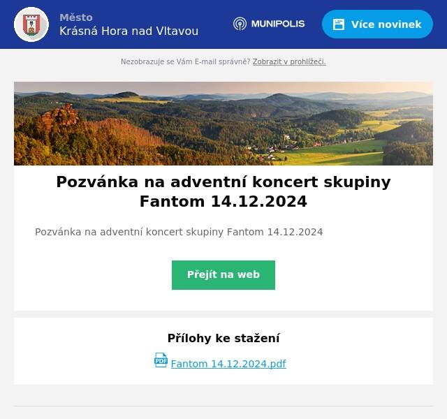 Pozvánka na adventní koncert skupiny Fantom 14.12.2024