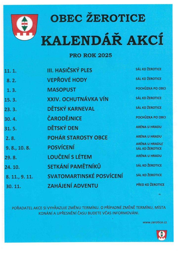 Kalendář akcí pro rok 2025