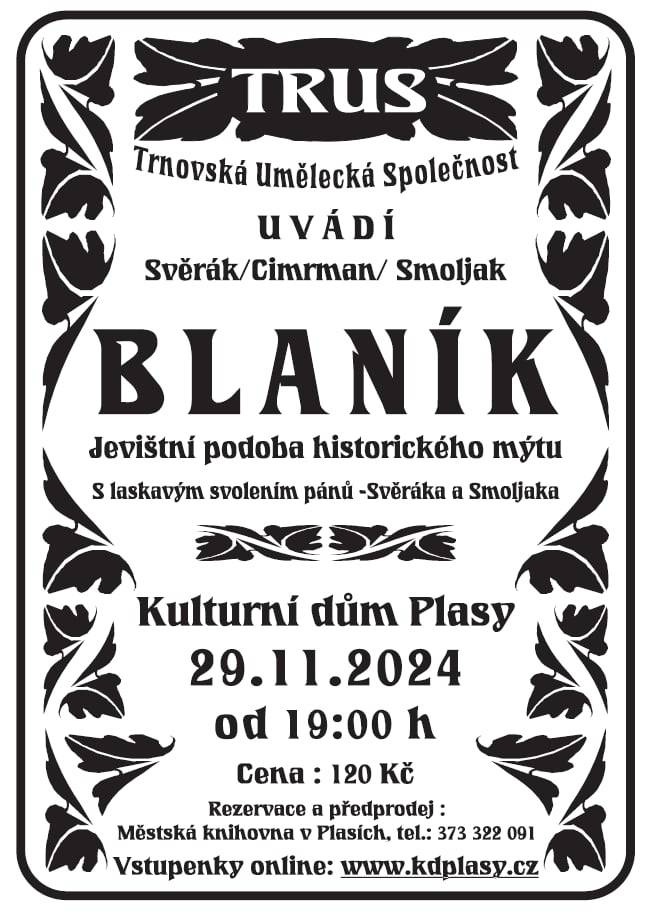 Kulturní dům Plasy  29.11.2024 od 19:00 hod.  Cena 120,-Kč