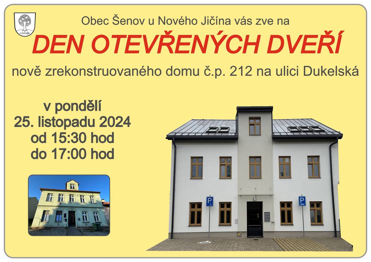 Zveme vás na prohlídku nově zrekonstruovaného bytového domu na ul. Dukelská č. p. 212 v Šenově u Nového Jičína