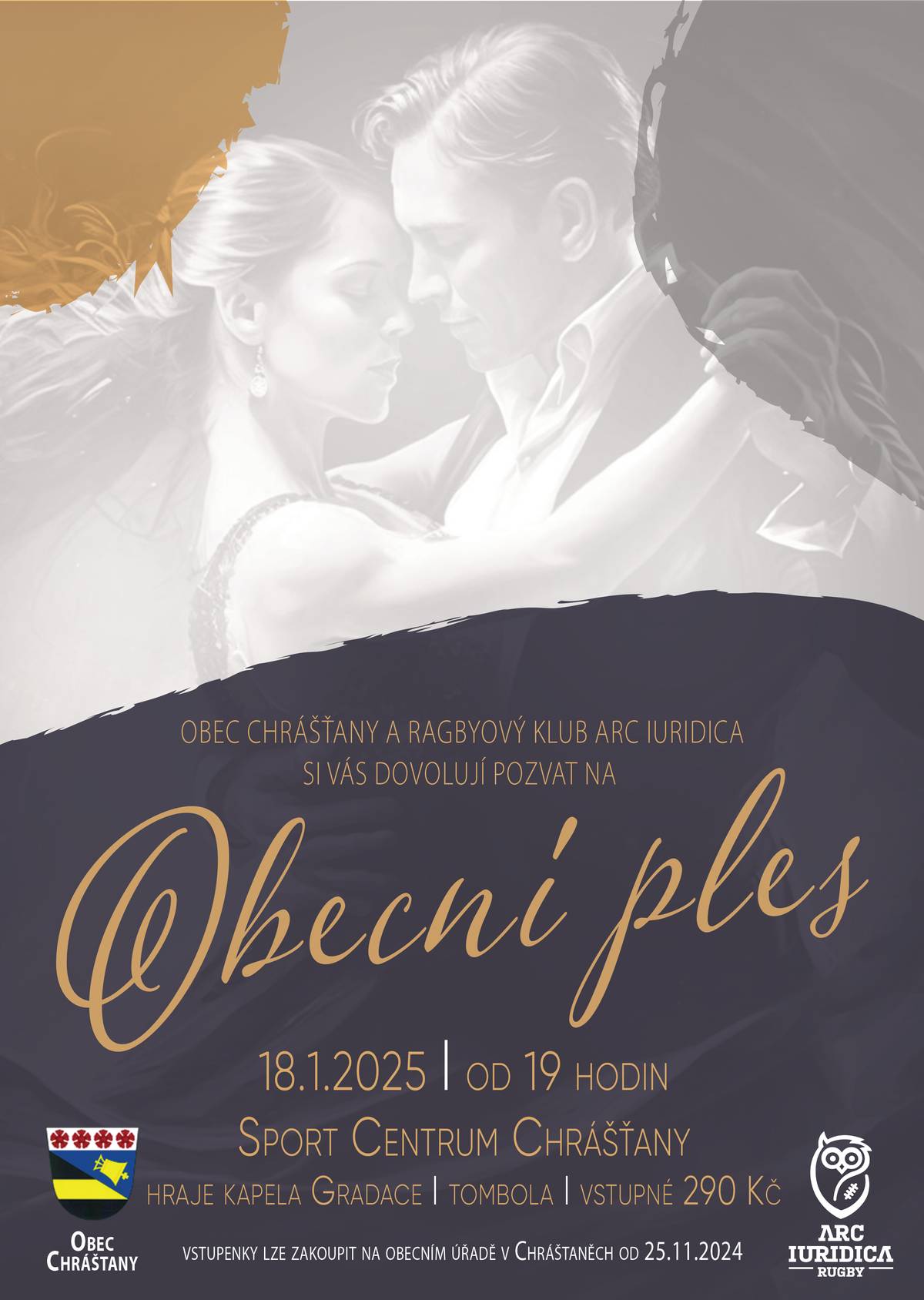 Obec a ARC Iuridica srdečně zvou na Obecní ples a Dětský karneval. Obě akce se konají 18.1.2025. Předprodej vstupenek na OÚ od 25.11.2024.