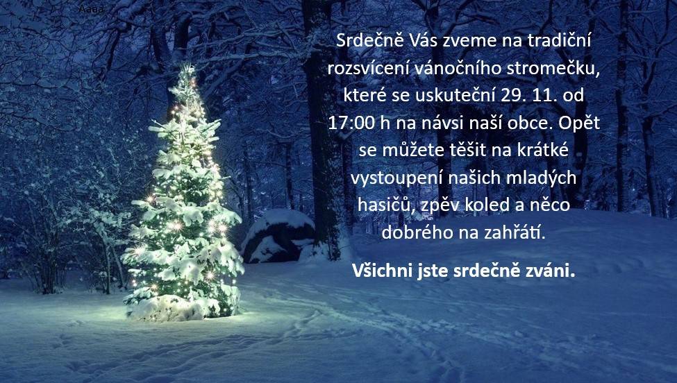 Srdečně Vás zveme na rozsvícení vánočního stromečku 29.listopadu 2024 v 17:00 hodin na návsi.