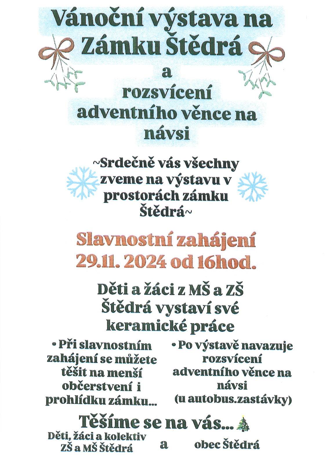 vánoční výstava prací dětí z MŠ a ZŠ na zámku