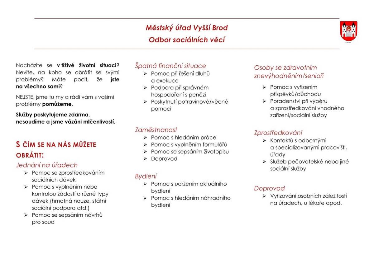 Nabídka řešení tíživých životních situací.