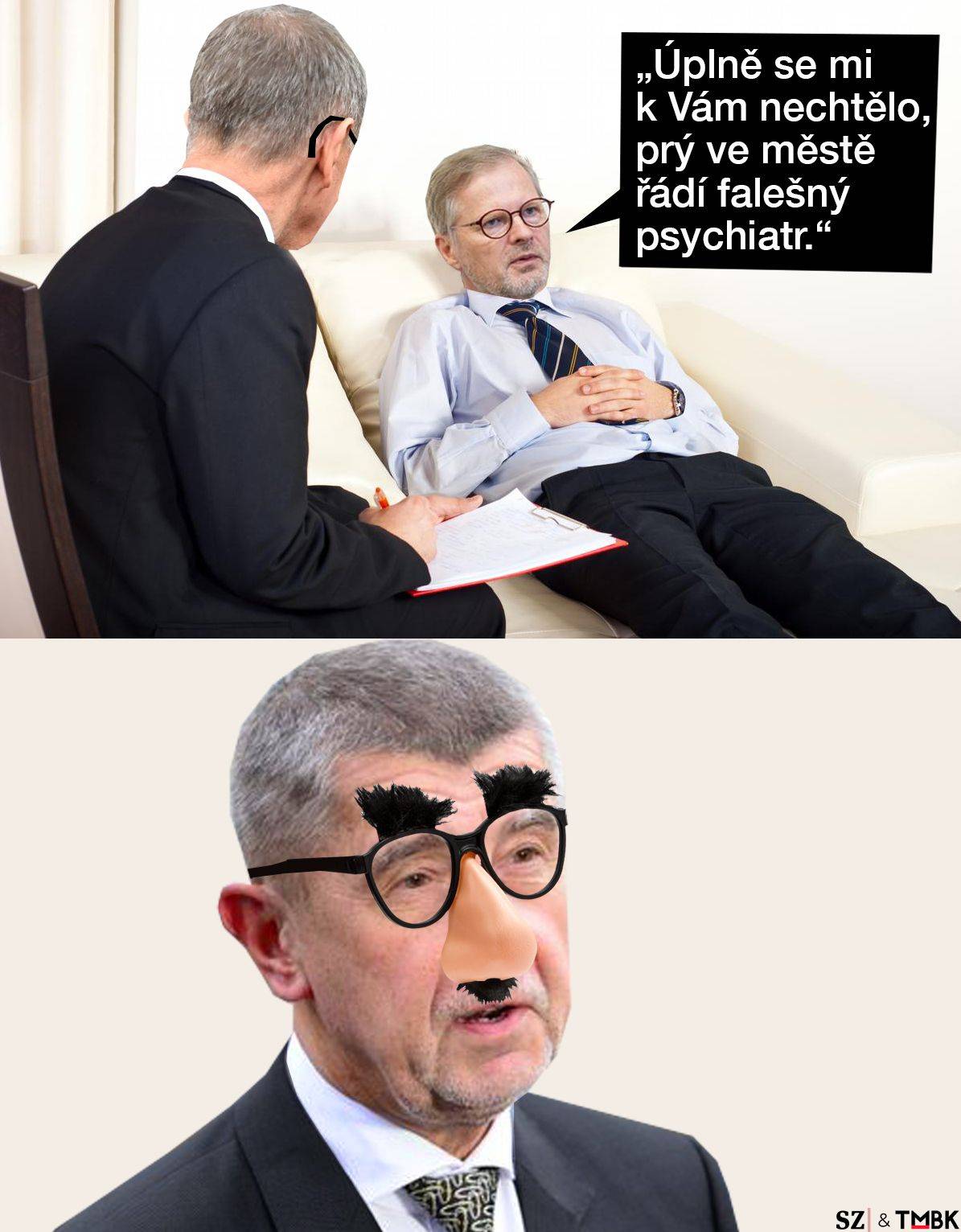 Andrej Babiš ve Sněmovně během projevu stanovoval psychiatrické diagnózy Petru Fialovi. Koláž TMBK pro Seznam Zprávy.