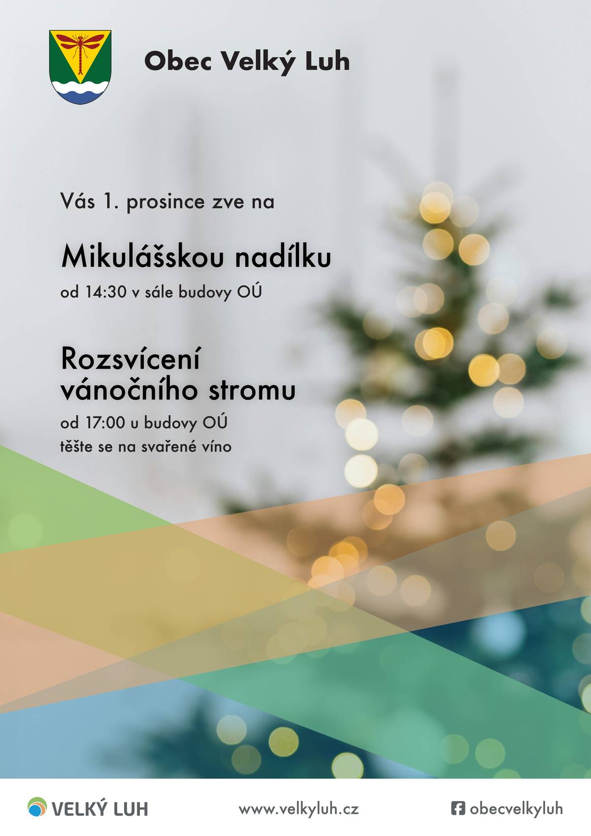 Dne 1.12.vás srdečně zveme na Mikulášskou nadílku od 14:30 hod na sále a poté na rozsvícení vánočního stromu od 17:00 hod.