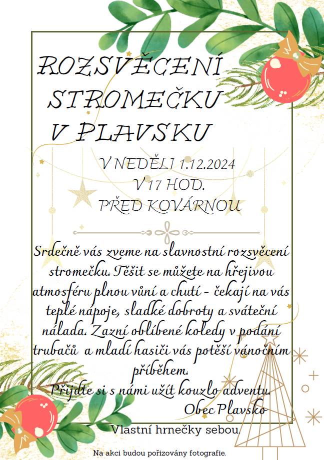 Srdečně všechny zveme na rozsvěcení vánočního stromečku.