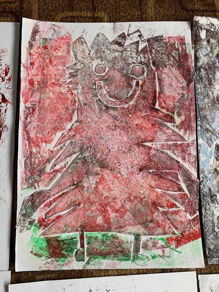 Skřítek (technika: tisk z koláže)