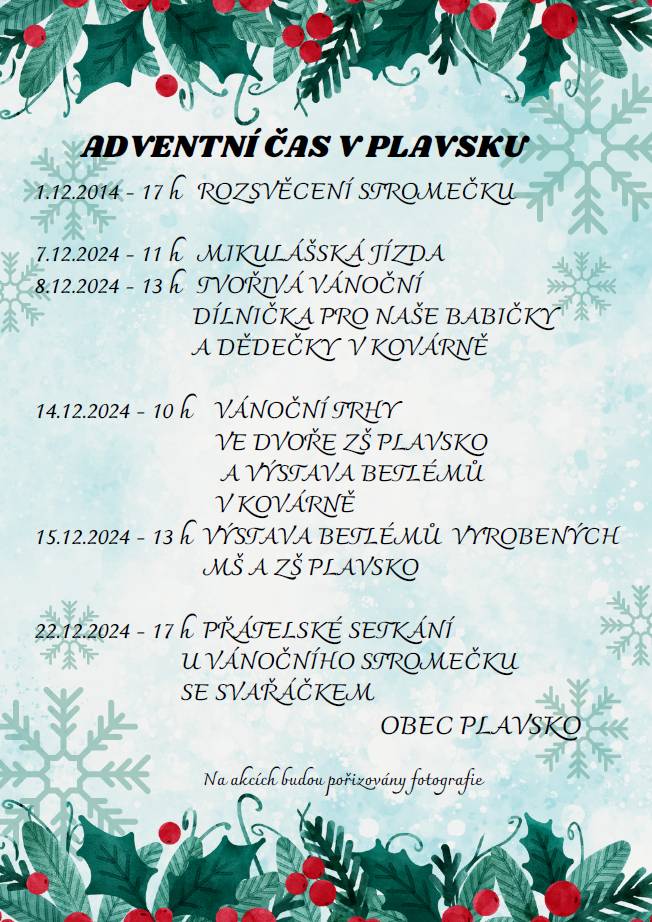 Představujeme vám bohatý program vánočních akcí v Plavsku.
