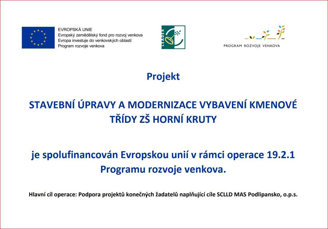 Základní škola Horní Kruty prošla během letních prázdnin významnou proměnou díky projektu spolufinancovanému Evropskou unií. Modernizace kmenové třídy pro 4. a 5. ročník přinesla nejen stavební úpravy, ale také vybavení nejnovějšími technologiemi a nábytkem splňujícím současné vzdělávací standardy.