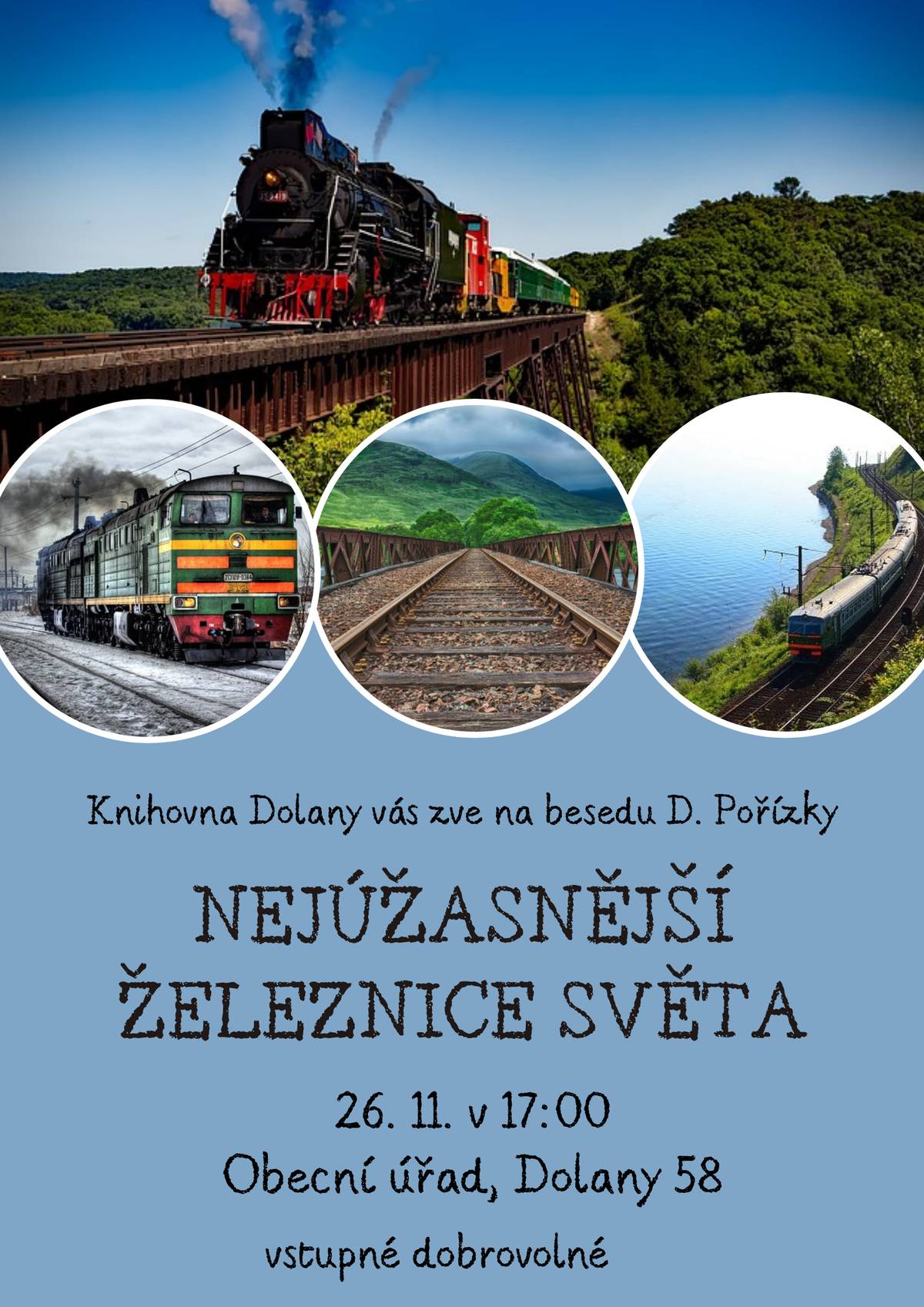 v úterý 26. listopadu v 17 hodin v prostorách knihovny na OÚ v Dolanech