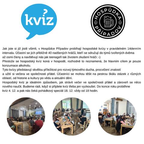 4. a 8. prosince od 18 hodin v Hospůdce Případov