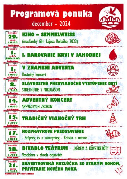 Srdečne pozývame obyvateľov obce Jahodná na decembrové programy.
