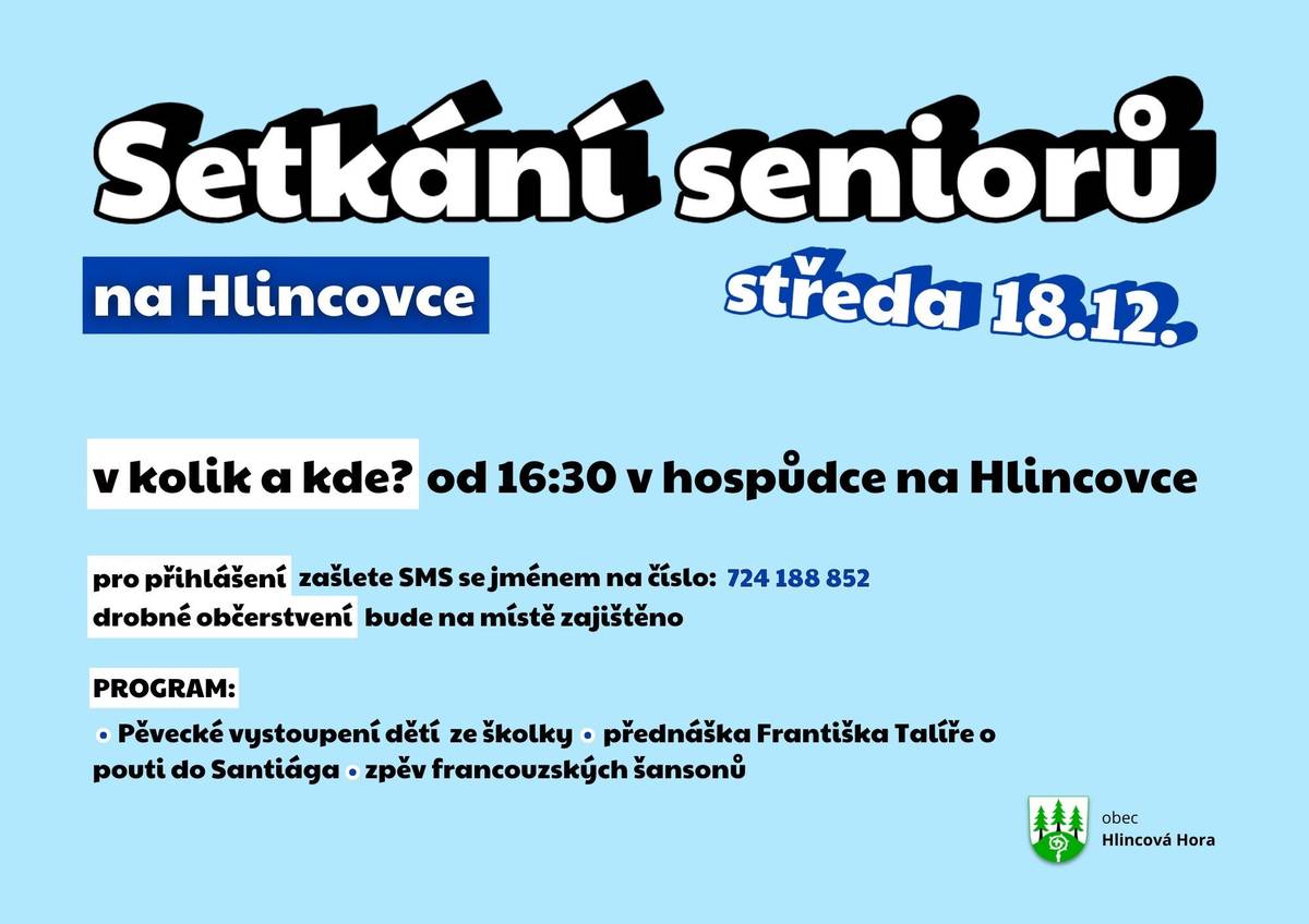 Středa 18.12.2024 od 16:30 v sále hospůdky na Hlincovce