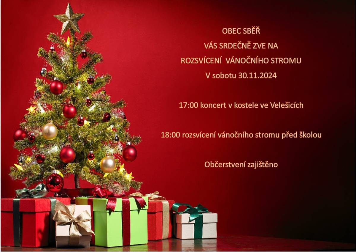 Dobrý den, zveme vás na adventní koncert a rozsvícení vánočního stromu. Adventní koncert proběhne tuto sobotu 30.11. od 17:00 v kostele Nanebevzetí Panny Marie ve Velešicích. Následně proběhne v 18:00 u hospody„ U Lípy“ rozsvícení vánočního stromu. Občerstvení bude zajištěno.  Těšíme se na vás