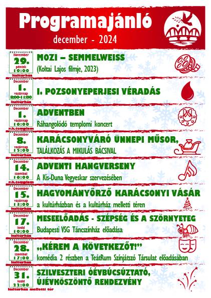 Szeretettel várjuk lakosainkat decemberi rendezvényeinkre.