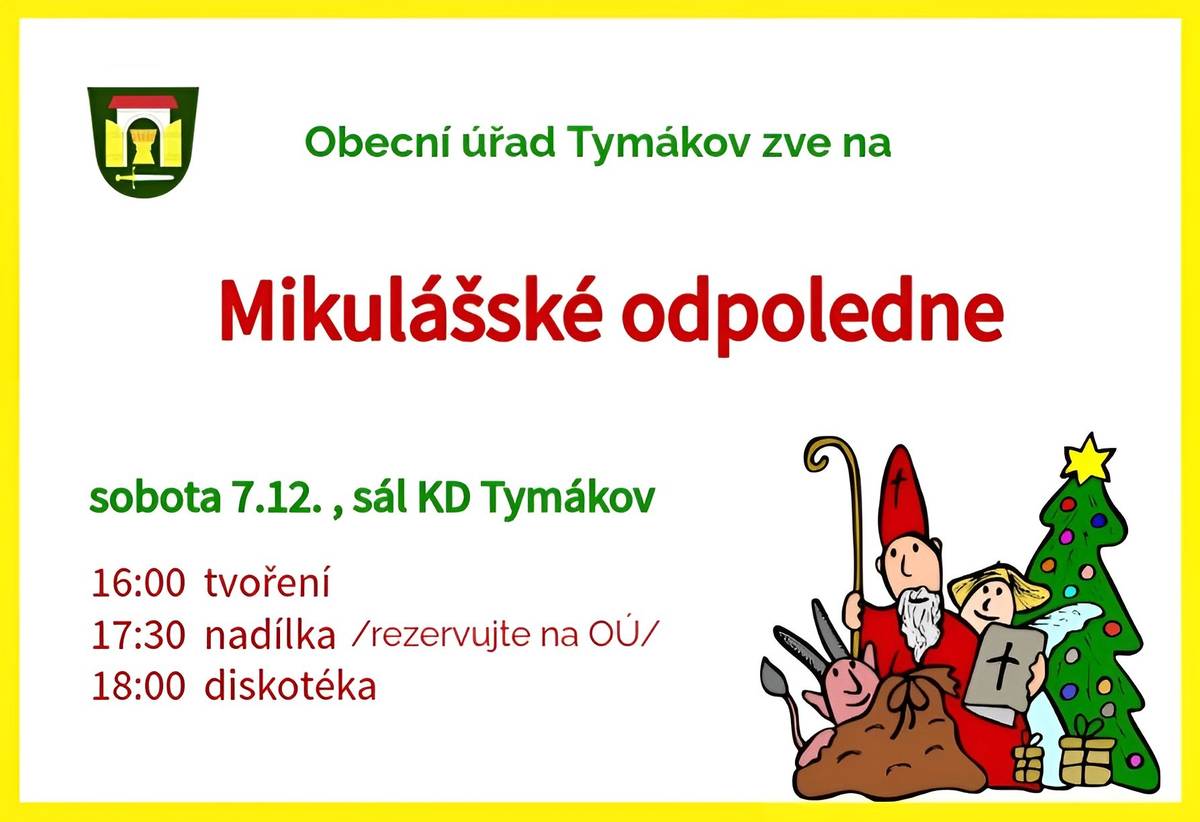 Zveme všechny dětičky na Mikulášské tvoření a pár pekelných soutěží! A potom  přijde i čert, Mikuláš a anděl a taky malá nadílka :-) A ještě také tančit můžeme - tance andělské nebo pekelné anebo se jen Mikulášsky pohupovat do rytmu. Už se ná Vás všechny moc těšíme!