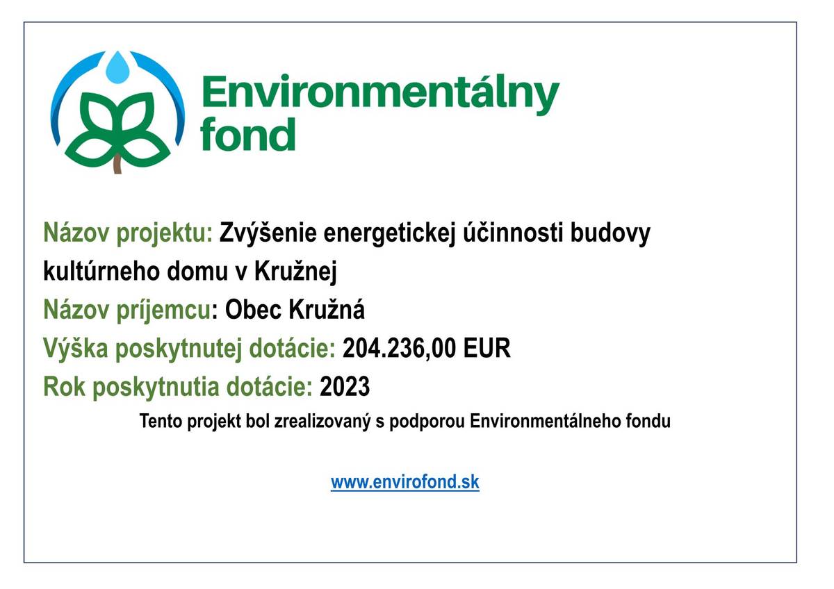 Zvýšenie energetickej účinnosti budovy kultúrneho domu v Kružnej