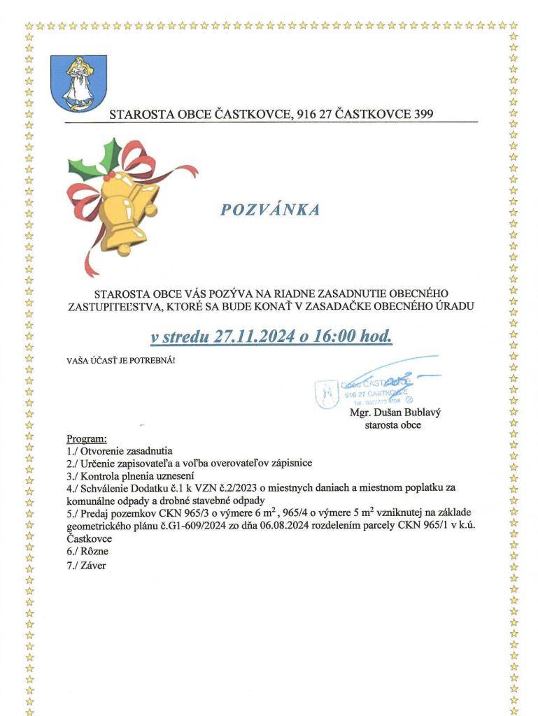 Pozvánka na OZ 27.11.2024