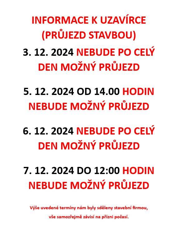 Informace k uzavírce