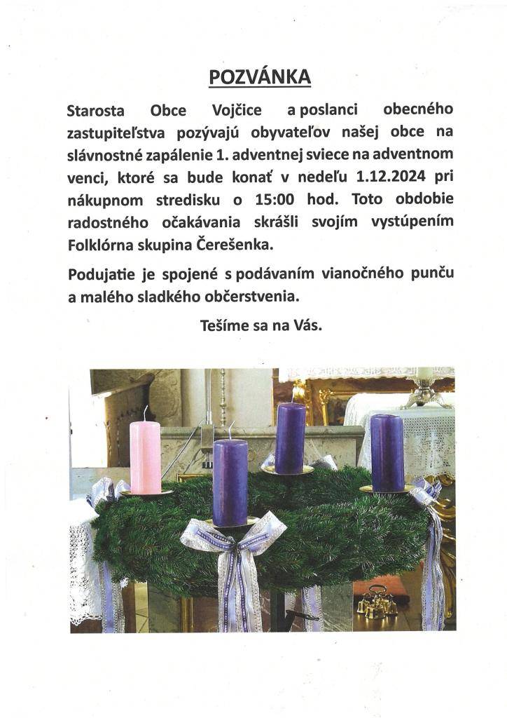 Pozvánka na slávnostné zapálenie 1. adventnej sviece