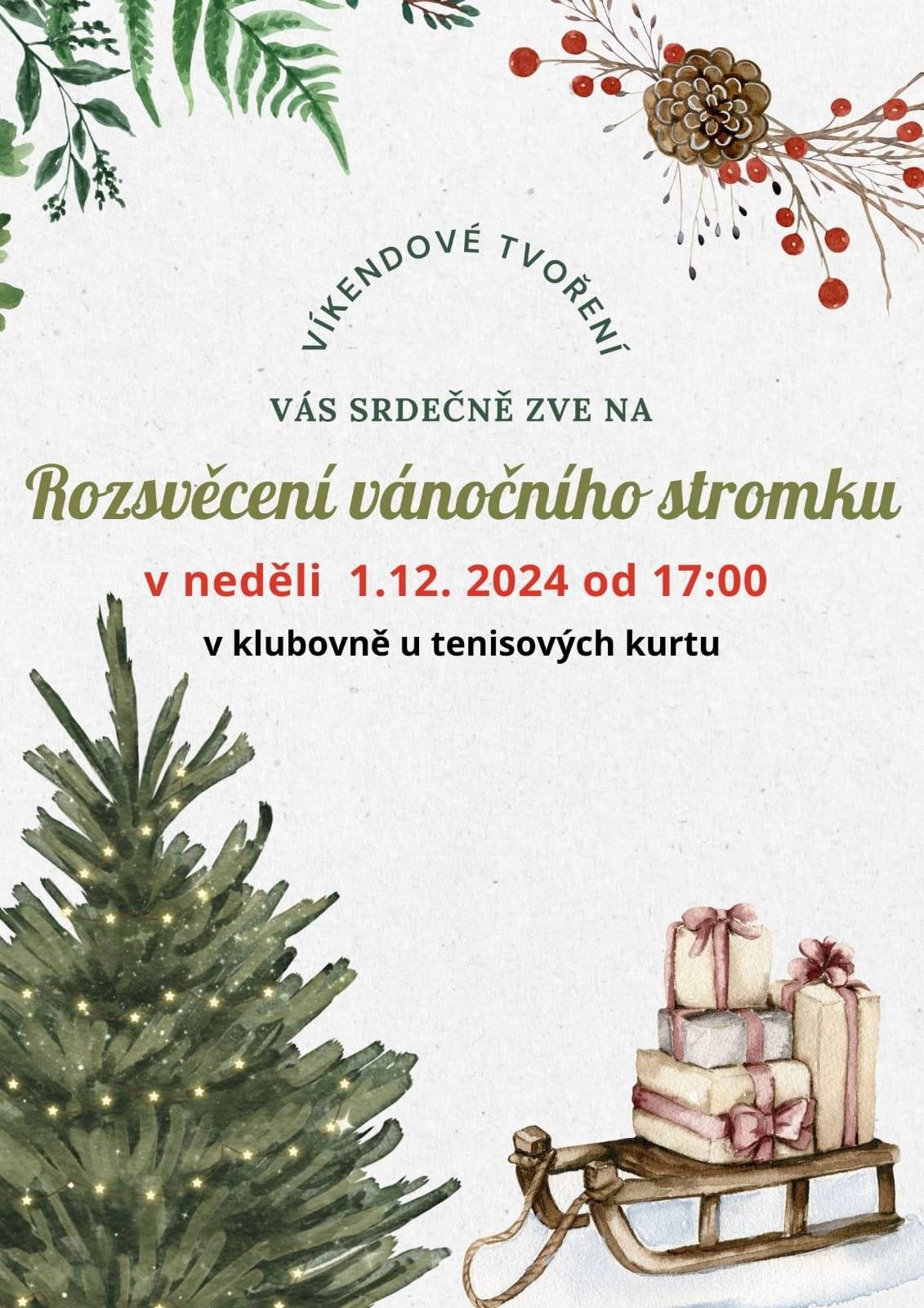 V neděli 1.12. od 17.00 hodin se uskuteční u klubovny ve sportovním areálu v Novém Plese tradiční rozsvěcení vánočního stromu. Těšit se můžete na malý vánoční trh a bohaté občerstvení. V případě chladného počasí bude v chatě zatopeno v krbových kamnech.