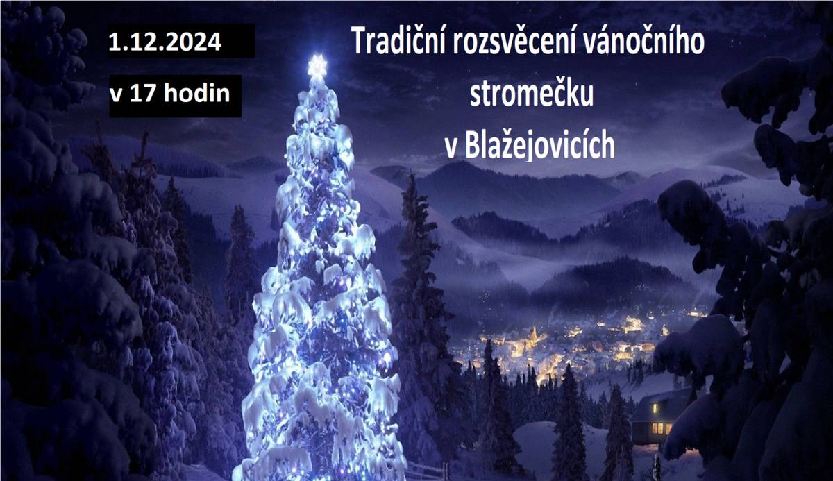 TRADIČNÍ ROZSVĚCENÍ VÁNOČNÍHO STROMKU   V BLAŽEJOVICÍCH  V NEDĚLI 1.12.2024  V 17 HODIN  na návsi
