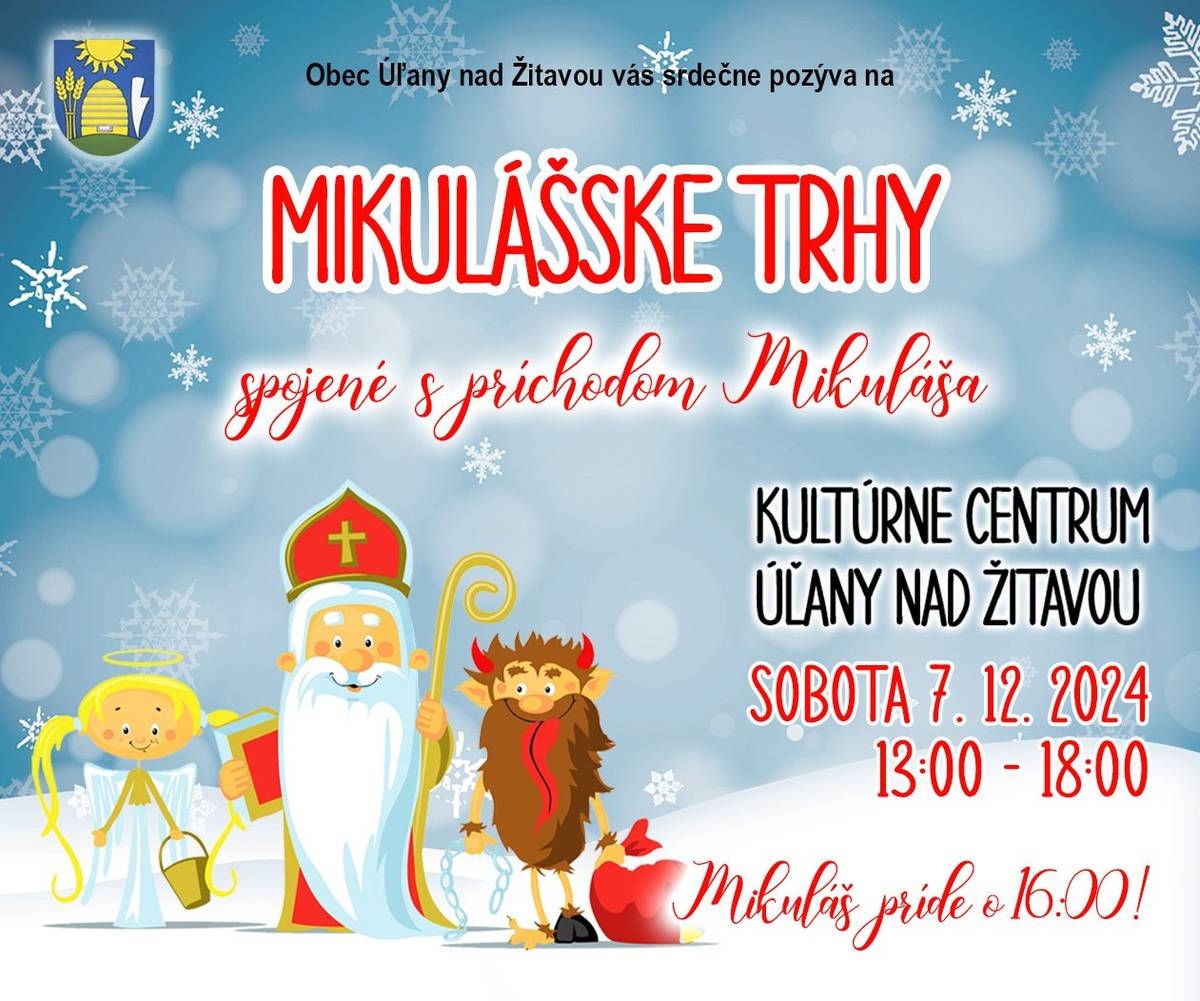 Milí spoluobčania, aj tento rok vás srdečne pozývame na Mikulášske trhy už túto sobotu 7. decembra od 13.00 hod. do 18.00 hod. v Kultúrnom centre. Príďte sa inšpirovať a nakúpiť ručne robené výrobky. Mikuláš nás navštívi so svojimi pomocníkmi o 16.00 hod. Tešíme sa na vás!