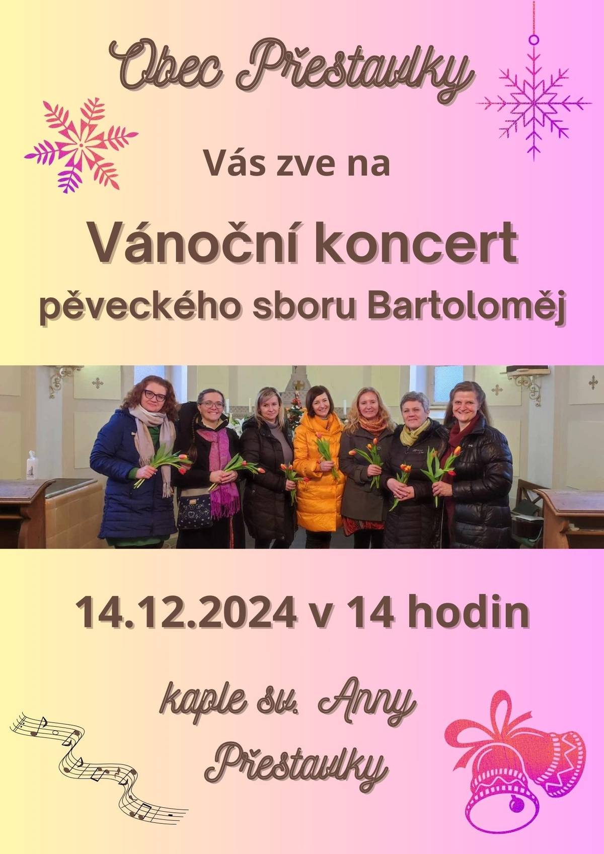 Je sobota 14.prosince všude chystání a předvánoční atmosféra, přijďte se zastavit, nadechnout a zaposlouchat se do vánočních písní se sborem Bartoloměj, zahřát srdce a načerpat energii. Kaple sv. Anny od 14.00 hod je tu pro Vás.