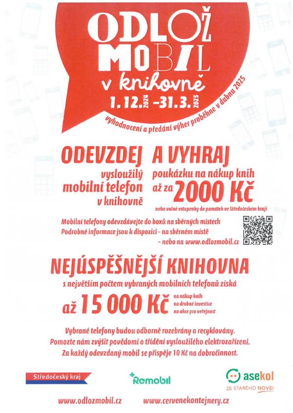 Odložte vysloužilý mobil a objevte kouzlo tištěných knih. Každý čtvrtek od 17 do 19 hodin.   Těšíme se na Vás!