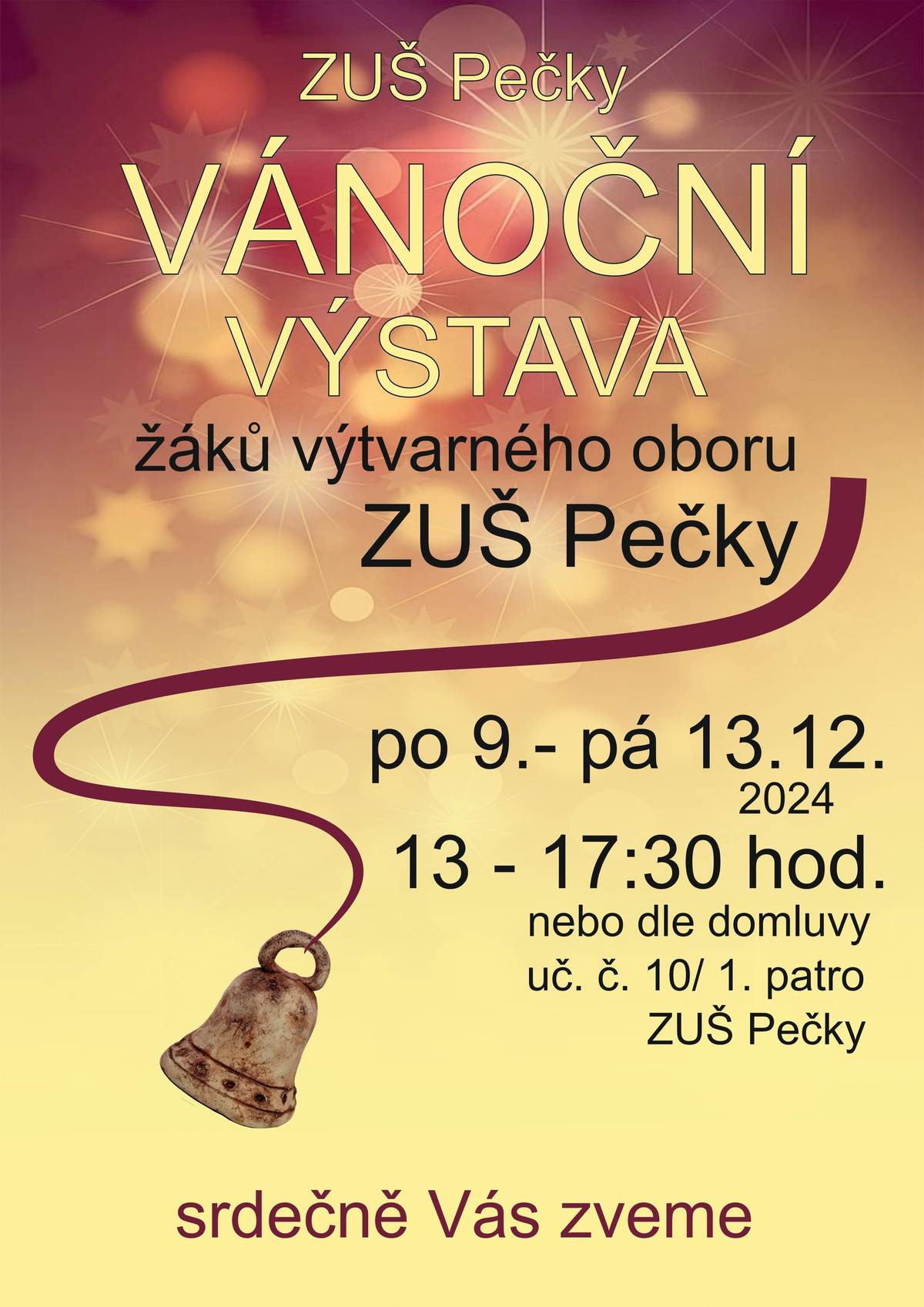 ZUŠ zve na vánoční výstavu žáků výtvarného oboru.    Těšíme se na vás.