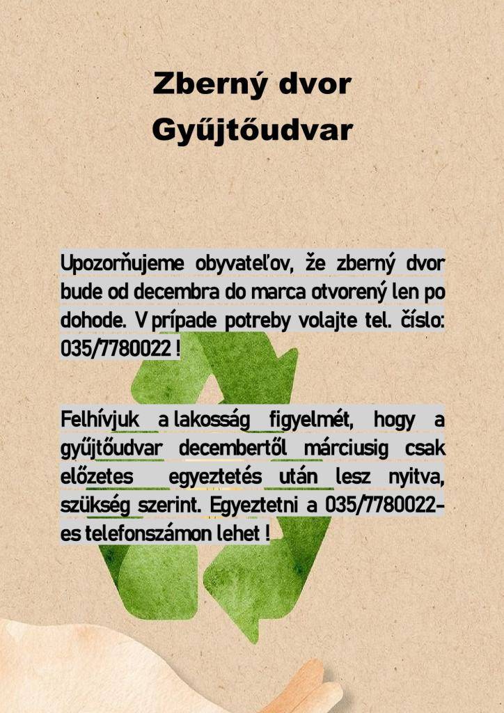 Zmena v otváracej dobe zberného dvoru