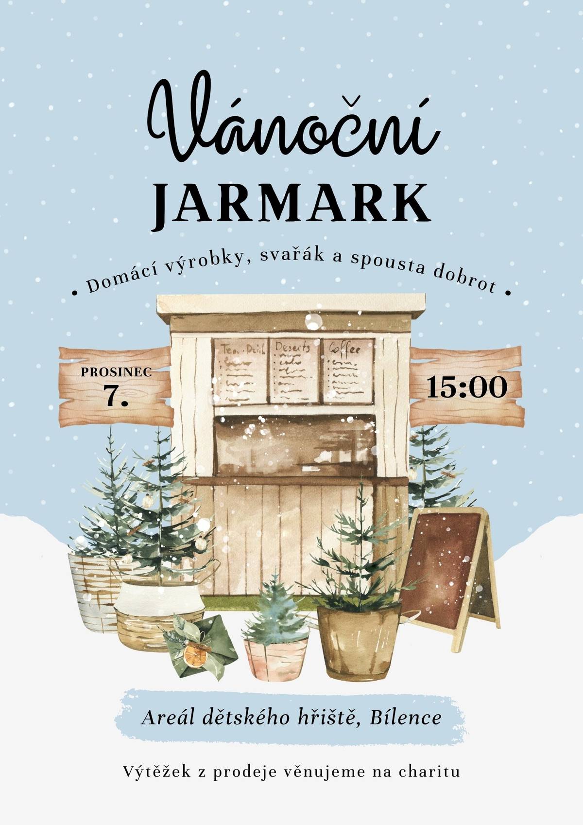 Milí občané, srdečně vás zveme na Vánoční jarmark, který se uskuteční v sobotu 7. prosince od 15:00 hodin na dětském hřišti v Bílencích. Přijďte si užít předvánoční atmosféru a podpořit tuto akci zakoupením některých z výrobků nebo ochutnat dobroty. Těšíme se na vaši účast.