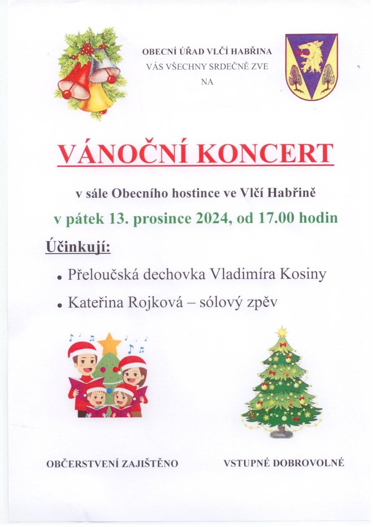 Vánoční koncert 13.12. od 17h sál hostince