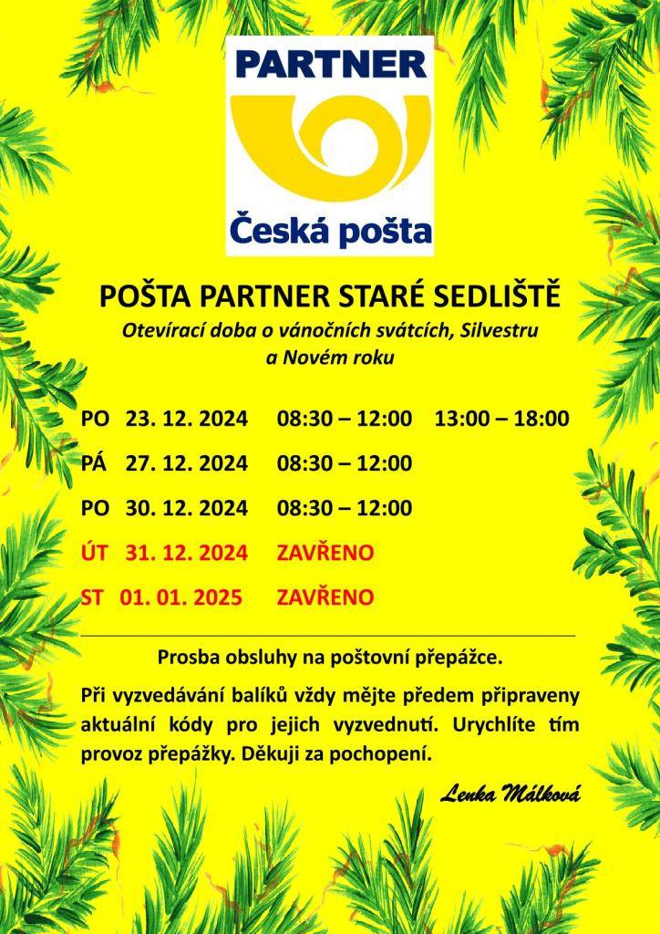 Otevírací doba o vánočních svátcích, Silvestru  a Novém roku.