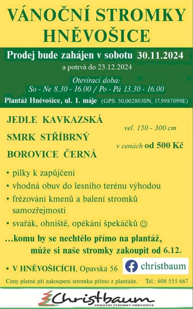 Prodej vánočních stromků z plantáže v Hněvošicích