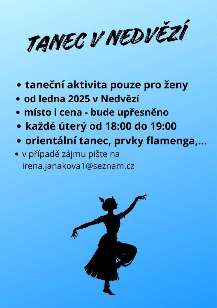 Od  ledna 2025 můžete navštěvovat taneční lekce v Nedvězí!