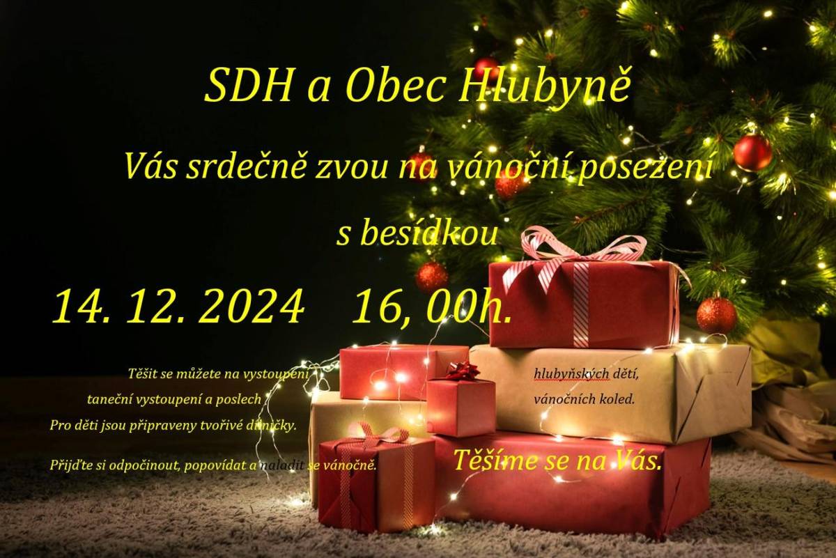 SDH a Obec Hlubyně srdečně zvou všechny obyvatele a přátele naší obce v sobotu 14.12. od 16:00 hodin na vánoční besídku, která se uskuteční tentokráte v KD.