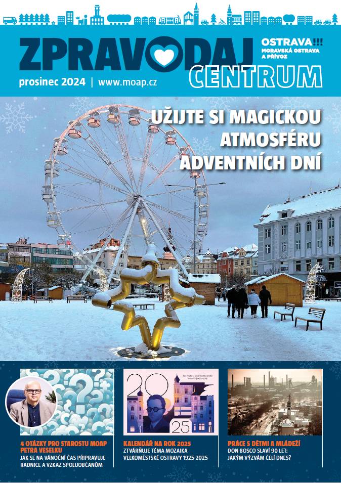 Prosincové číslo zpravodaje Centrum již míří do vašich schránek! Pokud jej však ještě nemáte a jste zvědaví, co se v něm dočtete, můžete si zpravodaj prolistovat elektronicky na našem webu www.moap.cz v sekci zpravodajství nebo zde přes Munipolis.   Prosincové vydání mimo jiné přináší:  Informace o výsadbě keřů a stromů v ulici Křižíkova Jak mění velké investiční akce tvář našeho obvodu? A v neposlední řadě představíme náš kalendář pro rok 2025. Vernisáž k němu se uskuteční 7. prosince od 16 hod v rámci akce Andělé ve Dvoraně https://fb.me/e/1XvldxgQT    Přejeme příjemné čtení!