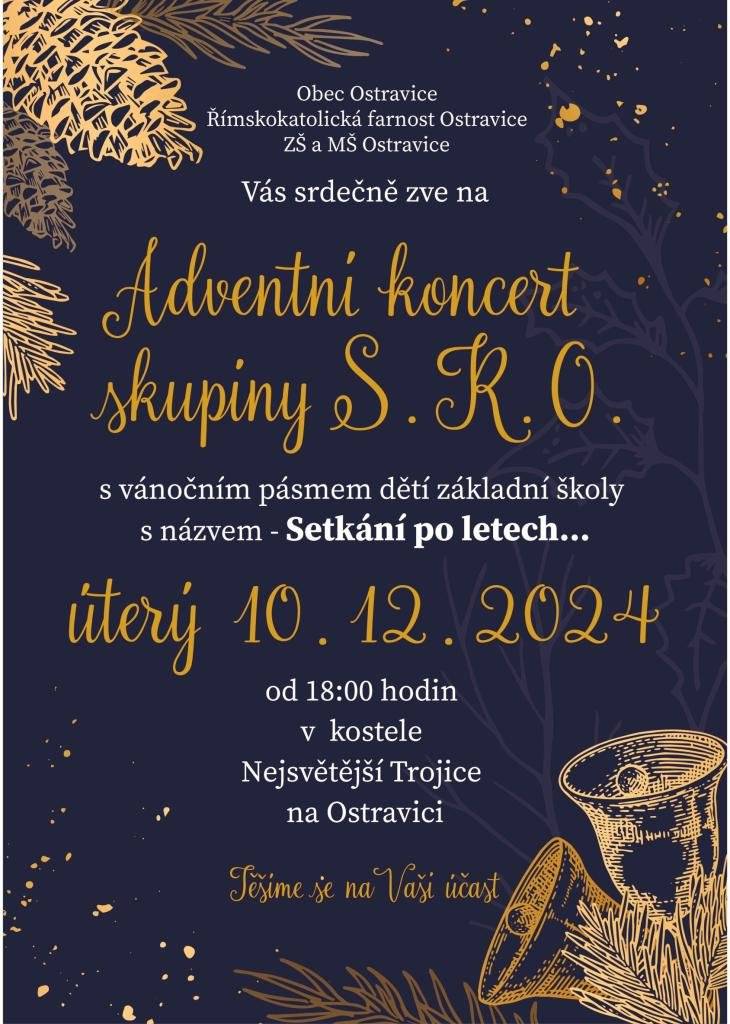 Vážení občané, obec Ostravice Vás zve na adventní koncert v úterý 10.12. v 18 h v Římskokatolickém kostele. Těšíme se na Vás!