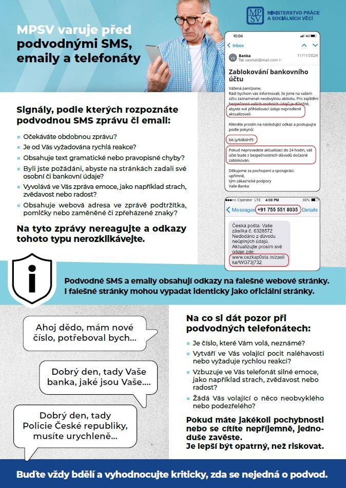 Důležité upozornění na podvodné SMS, e-maily a telefonáty. Obyvatelé by měli být obezřetní a chránit své osobní údaje před nebezpečnými praktikami podvodníků. Doporučuje se neotevírat podezřelé zprávy a neodpovídat na neznámé telefonní čísla.
