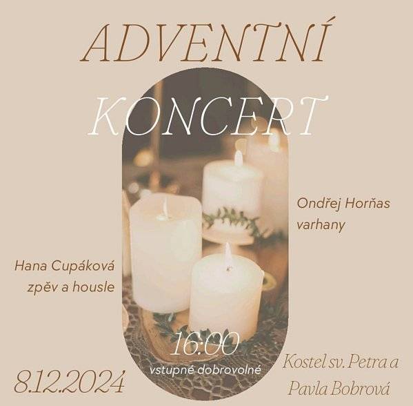 Přijďte se zastavit na Adventní koncert do kostela sv. Petra a Pavla v Vobrové 8.12.16:00