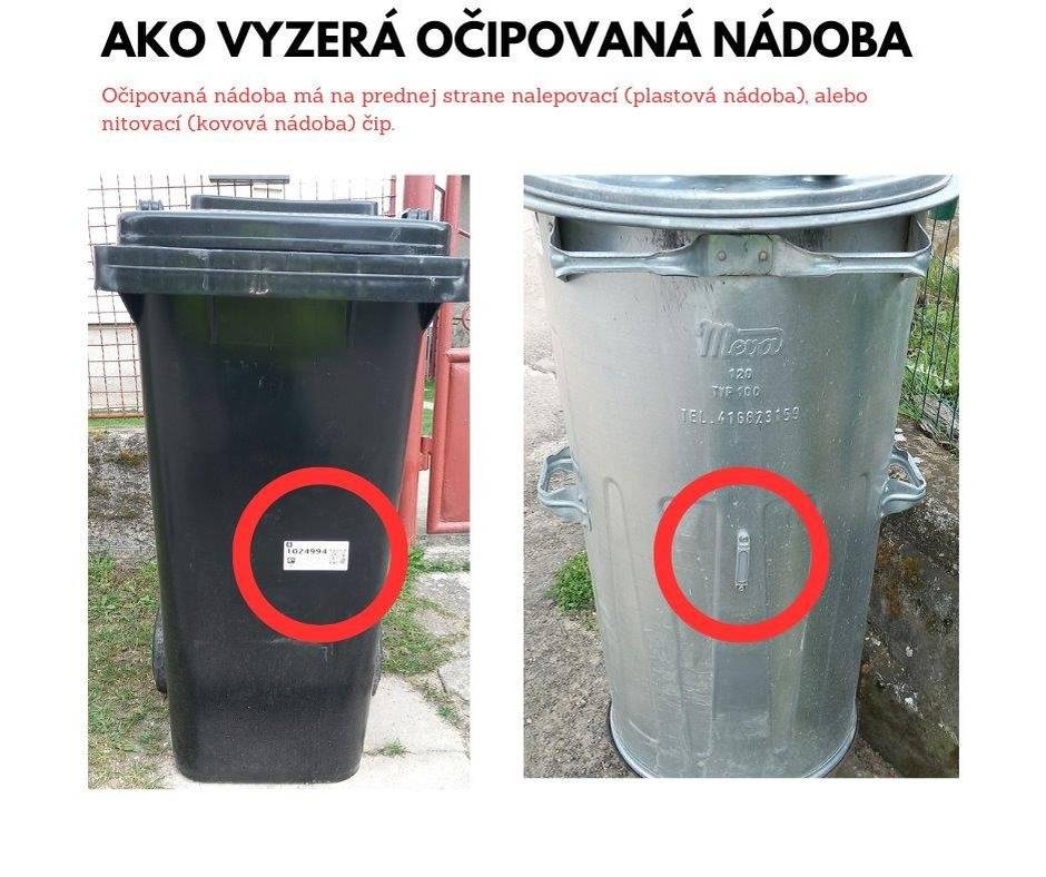 Oznamujeme vám, že dňa 11.12.2024 v čase od 12,00 h začnú pracovníci spoločnosti HATER - HANDLOVÁ spol. s r.o. čipovať  nádoby na zmesový komunálny odpad. Prosíme Vás, aby ste svoje  nádoby na zmesový komunálny odpad vyložili najneskôr k tomuto termínu pred svoje nehnuteľnosti a neodkladali ich, kým nebudú Vaše nádoby začipované. Čipovanie nádob bude v našej obci prebiehať cca 2 - 3 pracovné dni, podľa potreby a počasia. Očipovanie smetných nádob je potrebné, nakoľko nádoby bez čipu smetiari nebudú v budúcnosti vyvážať. Dajte si očipovať všetky nádoby, ktoré budete v budúcnosti používať. Je na Vás koľko vyprodukujete komunálneho odpadu, každá smetná nádoba sa bude pri vysýpaní vážiť. Po skončení roka sa Vami vyprodukovaný odpad spočíta a budú vyčíslené preplatky alebo nedoplatky na každú domácnosť.