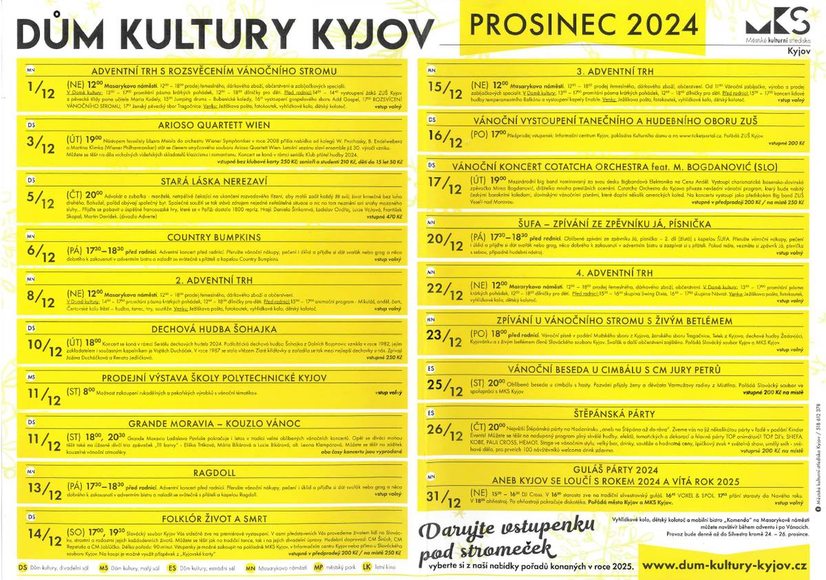 DŮM KULTURY KYJOV - PROGRAM PROSINEC 2024