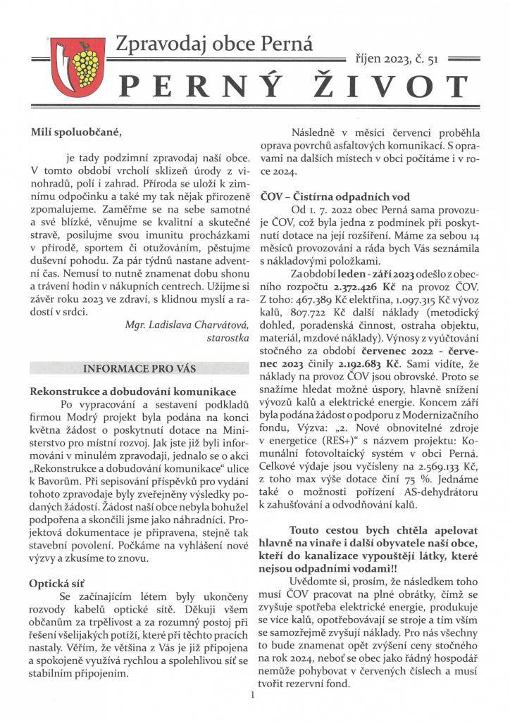 Zpravodaj obce Perná - říjen 2023