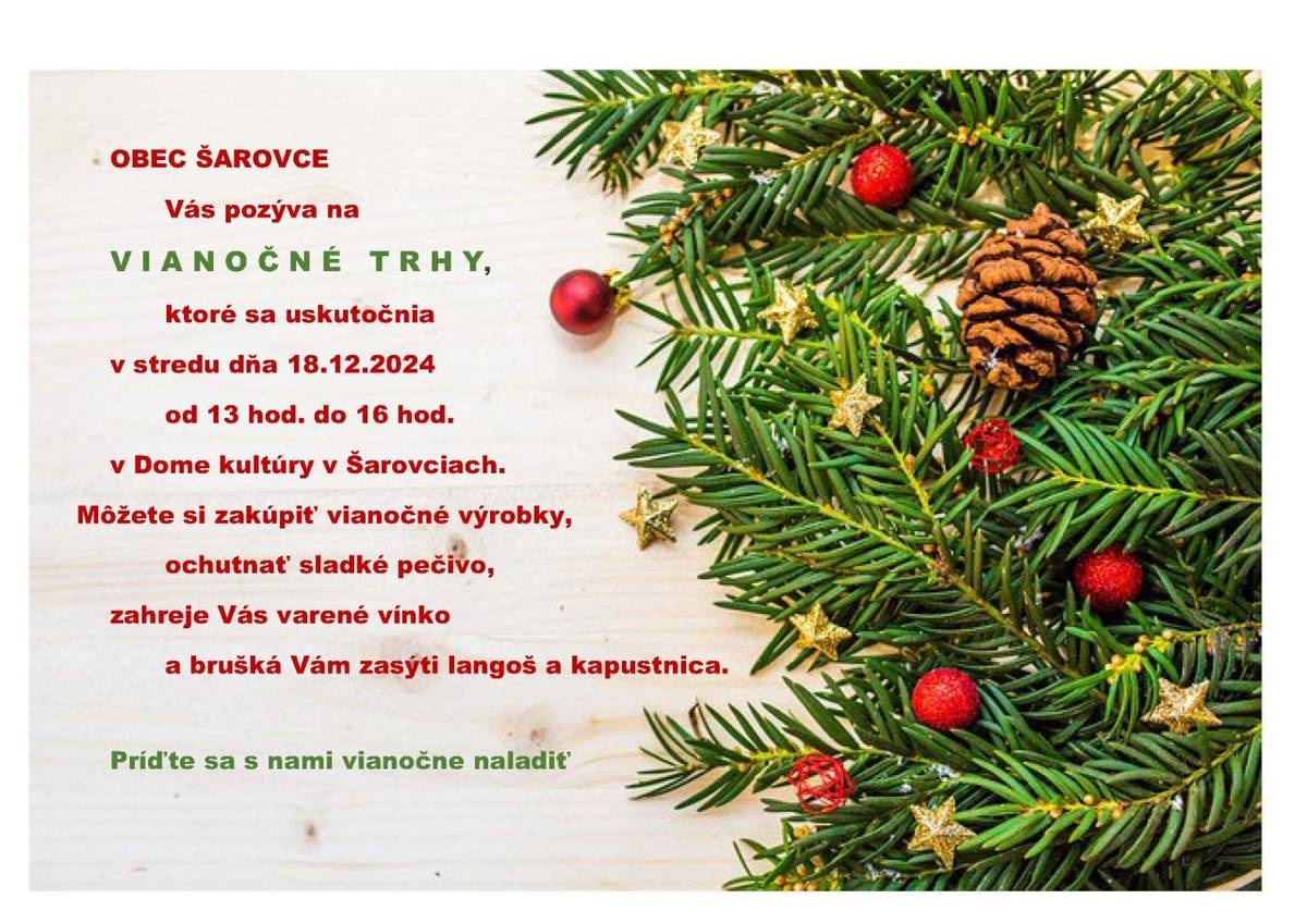 18.12.2024 v stredu od 13.00 do 16.00 hod.v Dome kultúry v Šarovciach.