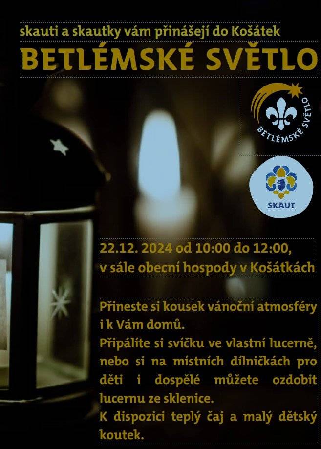 přiďte si pro Betlémské světlo 22.12.2024 do obecní hospody od 10:00 - 12:00.