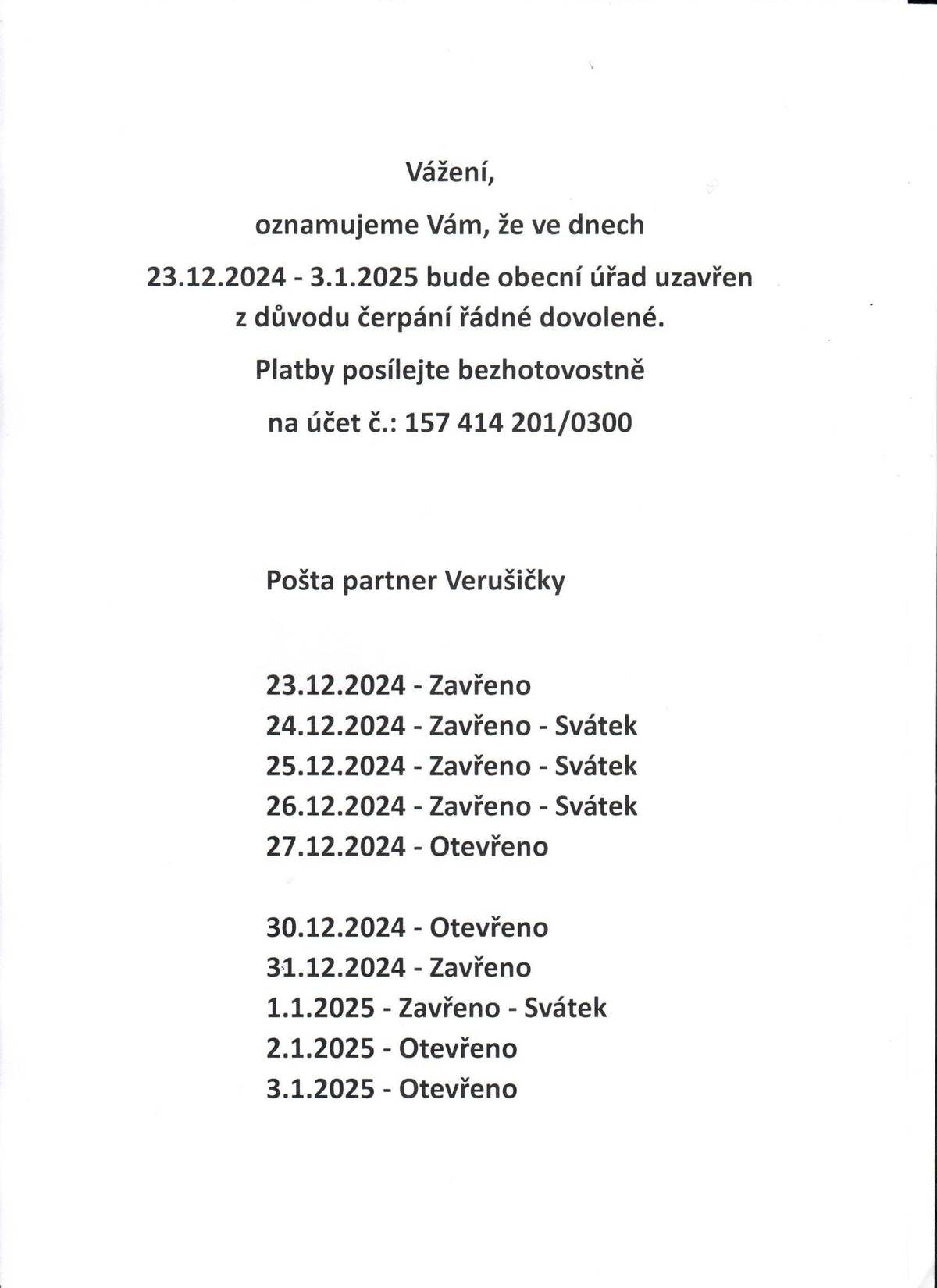 Uzavření obecního úřadu a pošty Partner